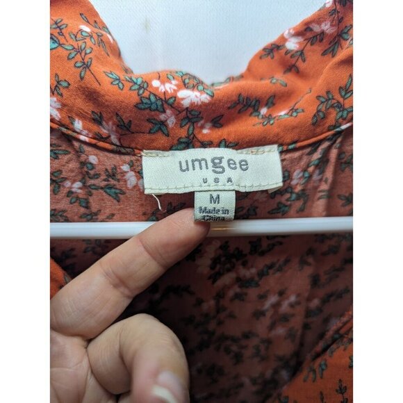 Umgee Long Orange Floral Wrap Short Sleeve Dress Size Medium With Pockets - Picture 4 of 14